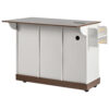 K&K 55.5" Farmhouse Kitchen Island with Drop Leaf, Kitchen Storage Island with Barn Door, Power Outlet, Rolling Kitchen Cart on Wheels with Spice Rack, for Home, Kitchen, Dining Room, White