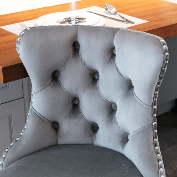 Swivel Velvet Barstools Adjusatble Seat Height from 25-33 Inch, Chrome base Bar Stools with Backs Comfortable Tufted for Home Pub and Kitchen Island,Set of 2,  AS1712GY, Gray
