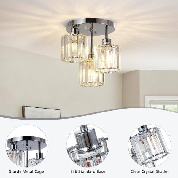 8a8e5e590ff94129b5c585948aad63ff_0110a7586073db8b535a81fa9582def4 Semi Flush Mount Ceiling,3-Light Kitchen Mount,Hallway Light Fixtures Ceiling with Clear Crystal Shades for Kitchen Entryway Bedroom Bathroom Foyer
