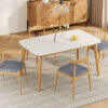 5-Piece Mid-Century Modern Dining Set - Solid Wood Frame Table + 4 Beige Upholstered Chairs(White Oak+Gray)