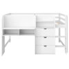 Full Size Low Loft Bed with Built-in Desk,Storage Cabinets and Open Bookcase,Whiteboard for Graffiti,White(ETA:7/8)