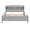 Wood Full Size Platform Bed with Built-in LED Light, Storage Headboard and Guardrail, Antique Grey