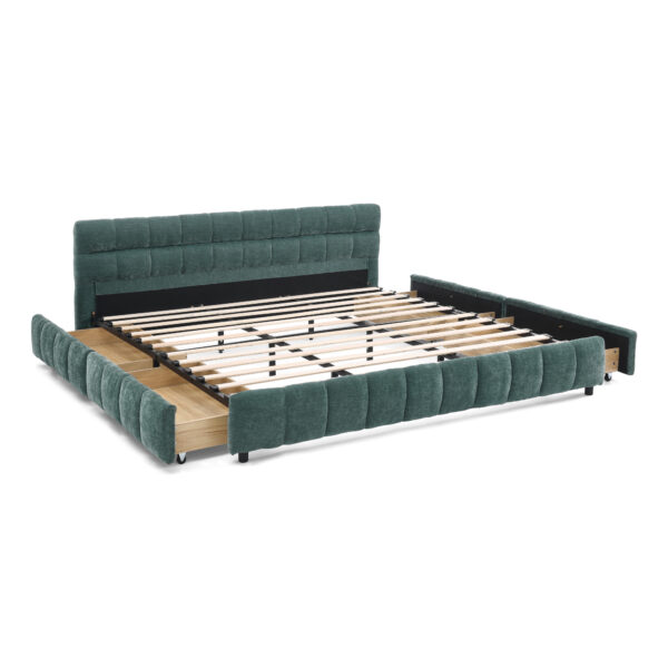 8ba934300ea146f485c9f703c609951c_e203825796dcfe114a9a1e01483d880f King Size Upholstered Bed ,comfortable upholstered bed frame, Chenille fabric, with headboard and solid bed frame. With drawer for storage-green(88.5''*85.5''*31'')
