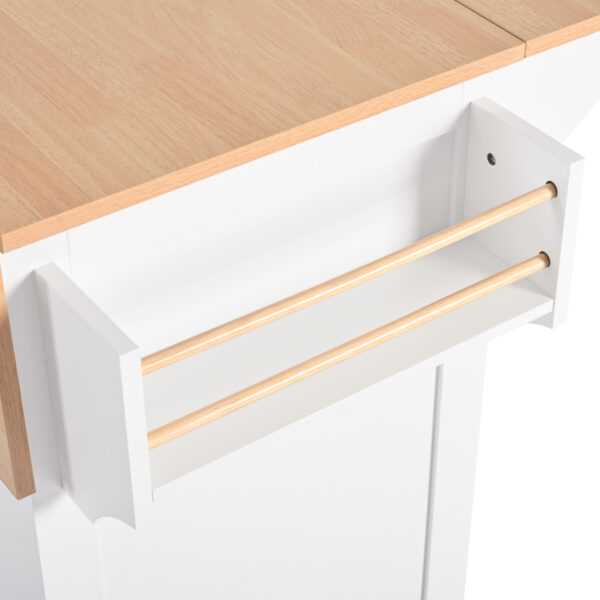 K&K 55.7'' Large Kitchen Island with 2 Drop Leaf,, Rolling Kitchen Cart on 5 Wheels with Power Outlet, Folding Storage Dining Table with Spice & Towel Rack , 3 Drawers, for Kitchen, Dining Room,White