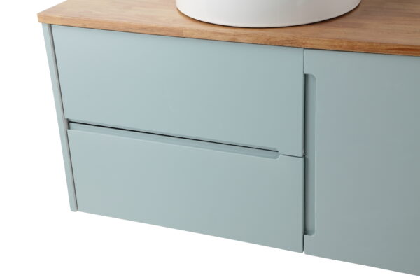 8d308ffc631f491683c20b2d467f9fcc_cd4eefc1626c73960524057ffd66a94e 36-Inch Double Drawer + Single Door Wall-Mounted Bathroom Vanity .Blue Cabinet + Solid Wood Natural Top,Round Art Ceramic Sink Modern Minimalist Design,For Bathroom