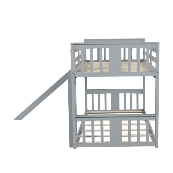 Twin Over Twin Bunk Bed with Slide and Ladder, Gray (Old SKU:LT000108AAE)