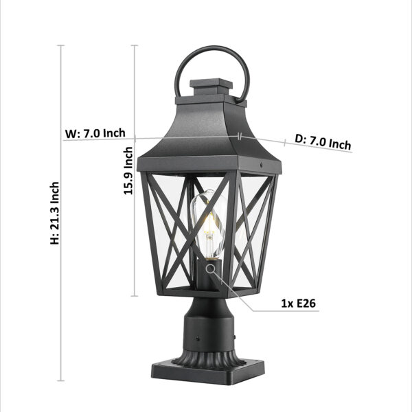 Outdoor Post Light,Lamp Post Light Fixture,Post Lantern with Pier Mount Base,Textured Black,20.3in,Suitable for Gardens, Yards or Entrances (1 pack)