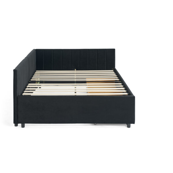 8e4b987761fc46ad9c29d0554a79d428_e6caab01da7811b3aaa0d880e89f5dac Full Size Upholstered Tufted Bed Frame with Two Drawers, Sofa Bed Frame with Comfortable Backrest and Armrests, Velvet, Black(79.5''x58''x25'')