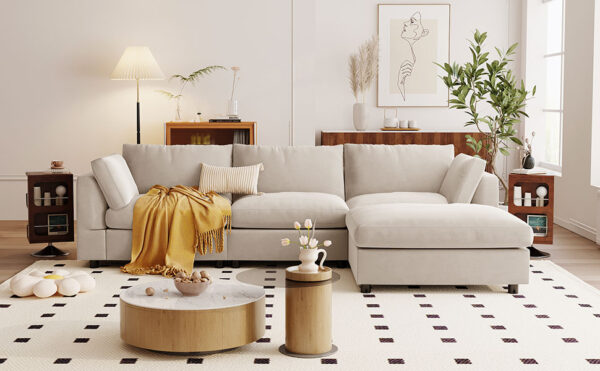 U_STYLE Upholstery Convertible Sectional Sofa, L Shaped Couch with Reversible Chaise