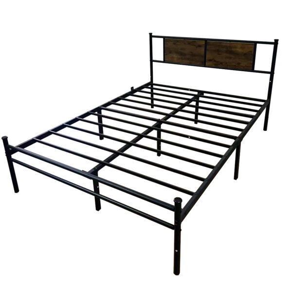 8e9c5013005848f6b1ae92b074310e0e_21f9710886e6090cc5e8b7db7e7265dc Queen Size Metal Bedframe with Wood Panel Headboard - Black+Brown