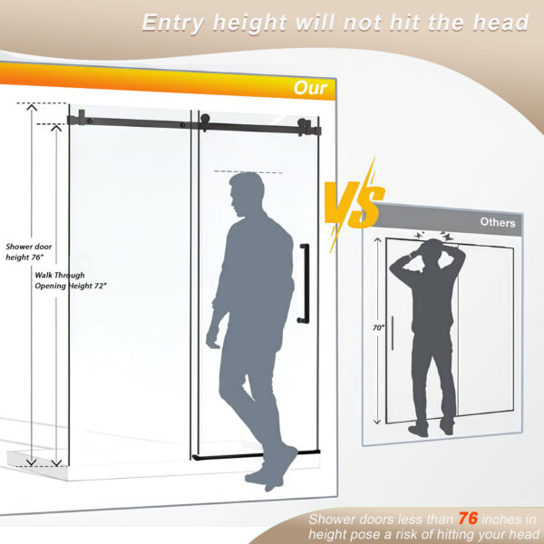 8f074755eef54be7bb4a2024ca7d0c3b_ebfac0541f84c123e260dab56c675c31 Frameless Single sliding shower door 60 "W x 76" H, 1/4 "(6 mm) Clear Tempered Glass, Explosion Proof Film, Stainless Steel Handle Square Tube Track ,Matte Black