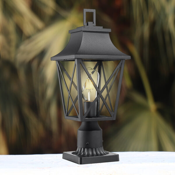 Outdoor Post Light, Black Pole Lantern Lighting Fixture with Pier Mount Base Hard Wired, Outdoor Column Lights Exterior Lamp Post Lantern with Glass for Garden Yard Patio Path (1 pack)