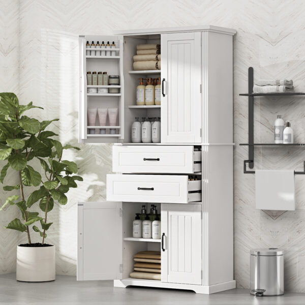 Storage Cabinet with Multi-Functional Storage Space for Kitchen/Bathroom/Dining Room/Living Room , 2 Drawers with Slide Rails, Adjustable Shelf, White