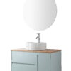 36-Inch Double Drawer + Single Door Wall-Mounted Bathroom Vanity .Blue Cabinet + Solid Wood Natural Top,Round Art Ceramic Sink Modern Minimalist Design,For Bathroom