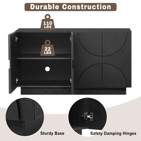 TREXM 4-Door Large Storage Sideboard, Wood Sideboard Cabinet with Semi-Circular Handles and Adjustable Shelves for Dining Room, Kitchen, and Living Room (Black)