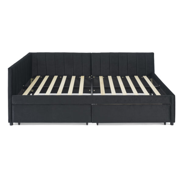 91ffce73ef024653ad9b47239ee01238_1f93ec71415b08a4883eb4ef3d66c242 Full Size Upholstered Tufted Bed Frame with Two Drawers, Sofa Bed Frame with Comfortable Backrest and Armrests, Velvet, Black(79.5''x58''x25'')