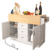 K&K 55.7'' Large Kitchen Island with 2 Drop Leaf,, Rolling Kitchen Cart on 5 Wheels with Power Outlet, Folding Storage Dining Table with Spice & Towel Rack , 3 Drawers, for Kitchen, Dining Room,White