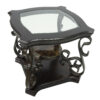 End table,  Glass table top, MDF W/marble paper middle shelf, powder coat finish metal legs. (26.3"Lx26.3"Wx24"H)