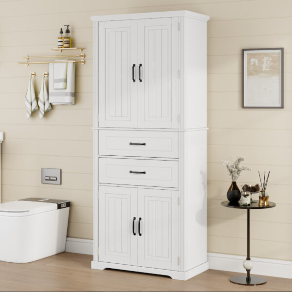 Storage Cabinet with Multi-Functional Storage Space for Kitchen/Bathroom/Dining Room/Living Room , 2 Drawers with Slide Rails, Adjustable Shelf, White