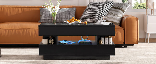 U-Can Lift-Top Coffee Table with 2 Drawers, Modern Coffee Table with Adequate Hidden Compartment, Multi-Functional Lift-Top Coffee Table with High-Gloss Finish for Living Room