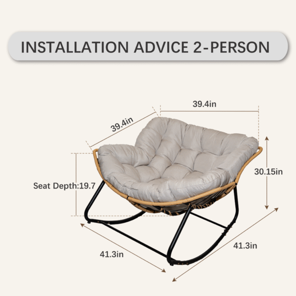 Outdoor Rocking Chair, Patio Egg Rocking Chair, Indoor Papasan Chair, Rattan Wicker Lounge Chair, Modern Royal Chair for Bedroom, Living Room, Porch, Garden,Lawn-Beige