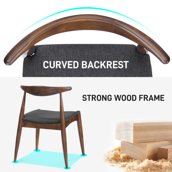 Set of 2 Rubberwood Dining Chairs with Ergonomic Backrest & Comfort Cushions, Walnut+Charcoal (same sku: 59296.00F)