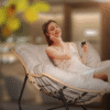 Outdoor Rocking Chair, Patio Egg Rocking Chair, Indoor Papasan Chair, Rattan Wicker Lounge Chair, Modern Royal Chair for Bedroom, Living Room, Porch, Garden,Lawn-Beige