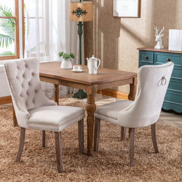 95fedce2add7418e8cc97f984b7c3346_20220618_d0ecdf6a0b672e855aeb2810378120ea Nikki Collection Modern, High-end Tufted Solid Wood Contemporary Velvet Upholstered Dining Chair with Wood Legs Nailhead Trim 2-Pcs Set,Beige, SW2001BG