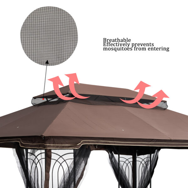 13x10 Ft Patio Double Roof Gazebo Replacement Canopy Top Fabric,Brown