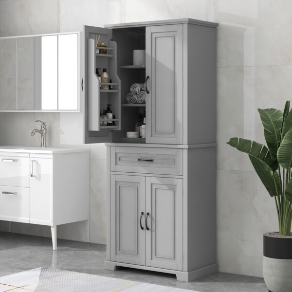 Bathroom Storage Cabinet with Doors and Drawer, Multiple Storage Space, Adjustable Shelf, Grey (Old Sku:WF308204AAE)