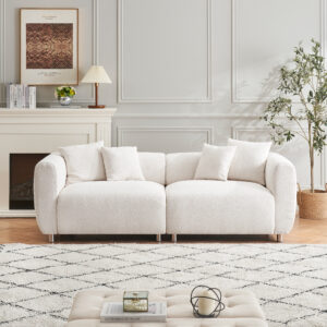 89 inch Sofa for Living Room, Fashion Sofa with Metal Legs, 3 Seater Sofa, Solid Wood Frame Couch with 4Pillows, for Apartment Office Living Room - White