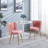 Modern pink dining chair(set of 2 ) with iron tube wood color legs, shorthair cushions and comfortable backrest, suitable for dining room, living room, cafe, simple structure.