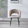white Modern chair(set of 2 ) with golden color iron tube legs,  soft cushions and comfortable backrest, suitable for dining room, living room, cafe,hairball back