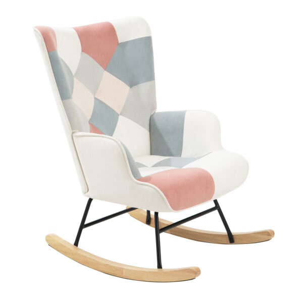 97fa0714af36430da93560f9e0a8eb47_20230723_6f21ffb39efd5da69ff7cfd9636b828a Accent Rocking Chair, Mid Century Fabric Rocker Chair with Wood Legs and Patchwork Linen for Livingroom Bedroom