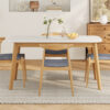 5-Piece Mid-Century Modern Dining Set - Solid Wood Frame Table + 4 Beige Upholstered Chairs(White Oak+Gray)