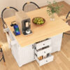 K&K 55.7'' Large Kitchen Island with 2 Drop Leaf,, Rolling Kitchen Cart on 5 Wheels with Power Outlet, Folding Storage Dining Table with Spice & Towel Rack , 3 Drawers, for Kitchen, Dining Room,White