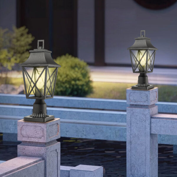 Outdoor Post Light, Black Pole Lantern Lighting Fixture with Pier Mount Base Hard Wired, Outdoor Column Lights Exterior Lamp Post Lantern with Glass for Garden Yard Patio Path (2 pack)