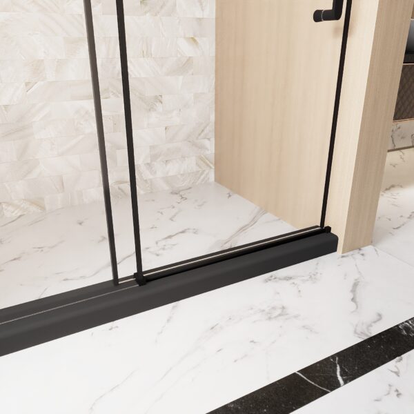 99b2901ff9d54b6d920aea84e0d42918_b338b81b0ccd98434c9fbf99180d7ead Frameless Single sliding shower door 60 "W x 76" H, 1/4 "(6 mm) Clear Tempered Glass, Explosion Proof Film, Stainless Steel Handle Square Tube Track ,Matte Black