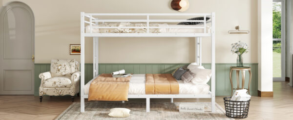 Metal Queen over Queen Bunk Bed for Teens and Adults,Space-Saving/Noise Reduced/No Box Spring Needed,White