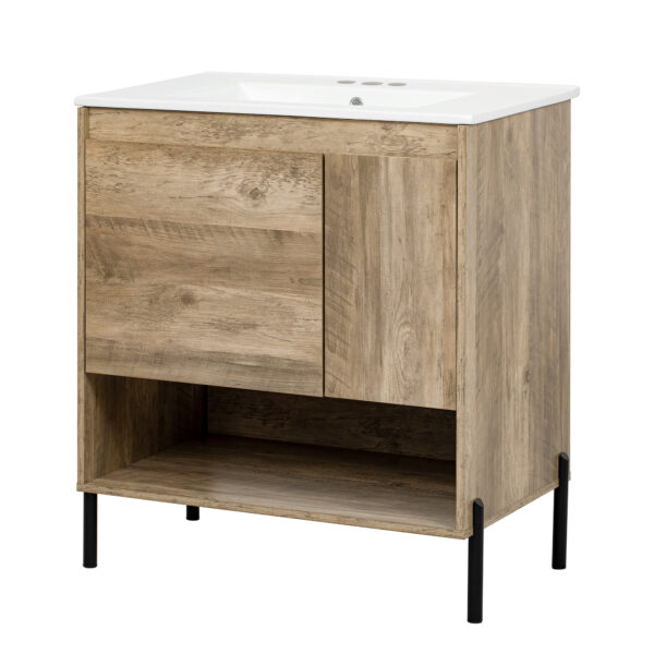 30" Modern Wood Fixture Bathroom Vanity, Bathroom Cabinet with Sliding Drawer, Bathroom Storage Cabinet with Ceramic Basin Sink Top, Single Bathroom Vanities Cabinet with Doors and Open Shelf