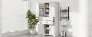 Storage Cabinet with Multi-Functional Storage Space for Kitchen/Bathroom/Dining Room/Living Room , 2 Drawers with Slide Rails, Adjustable Shelf, White