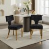 Mid Century Modern Dining Chairs Set of 2, Farmhouse Chenille Fabric Upholstered Accent Chair Curved Backrest with Copper Nails around,Kitchen Chairs with Golden Stainless Steel Plating Legs, Black
