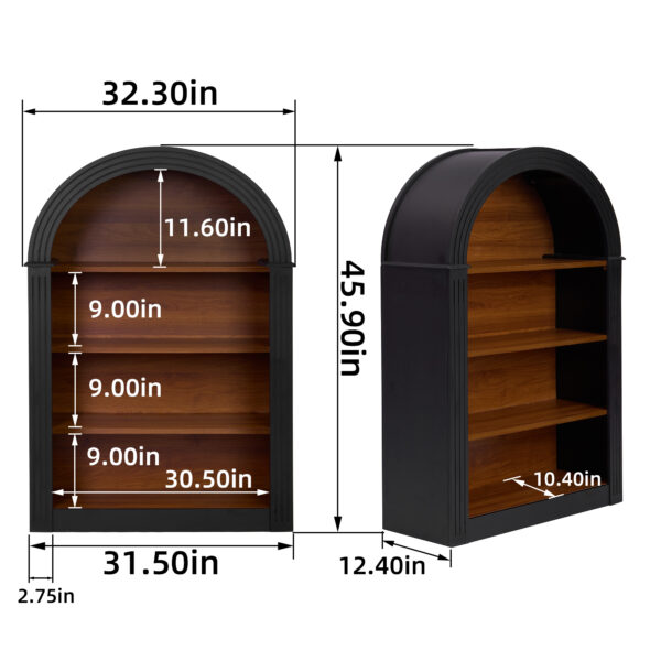 Bookcase, 4-Shelf Tall Bookshelf, 45.66" Wood Open Display Floor Arched Bookcase, Large Storage Organizer for Library, Bedroom, and Living Room (Black)