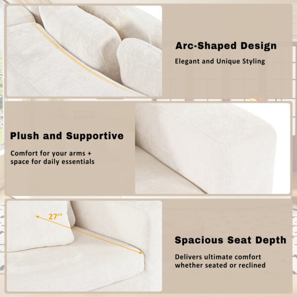 U_Style 115.7" Pure Foam Modular Sofa, 2-Piece Set with 5 Cushions, 4-Seater, Chenille Jacquard Fabric, Curved Design, No Assembly Required, Soft Upholstered Sofa for Living Room & Bedroom