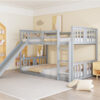 Twin Over Twin Bunk Bed with Slide and Ladder, Gray (Old SKU:LT000108AAE)