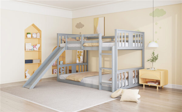 Twin Over Twin Bunk Bed with Slide and Ladder, Gray (Old SKU:LT000108AAE)