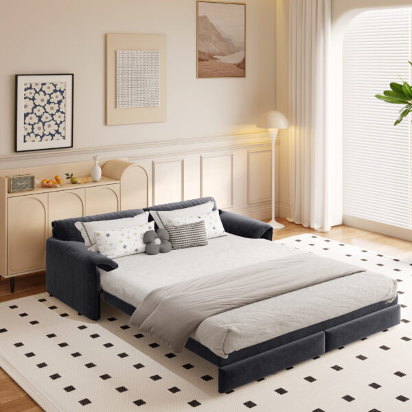 66" Queen Pull Out Sofa Bed, 3-in-1 Convertible Sleeper Sofa with Side Storage,Multi-Functional Velvet Loveseat Bed for Living Room,Bedroom,Apartment,Office.(Old Sku:W1885P154639/W1885P214785)