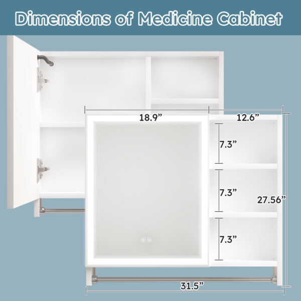 9d4f4c5dff9a4c5191a6b0d106465449_91e4c6a648ceab8f564def1b48357049 Modern 32 x 28 inches Aluminium Bathroom Cabinets, Medicine Cabinets with Mirrors and LED Lights, Bathroom Lockers with Multilevel Storage Compartments and Towel Rails