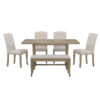 TREXM 6-Piece Farmhouse Dining Table Set, Rectangular Trestle Table and 4 Upholstered Chairs & Bench for Dining Room (Natural Wood Wash)