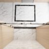 Frameless Single sliding shower door  60 "W x 76" H, 1/4 "(6 mm) Clear Tempered Glass, Explosion Proof Film, Stainless Steel Handle Square Tube Track ,Matte Black